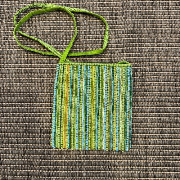 Green and Blue Striped Beaded Mini Bag - Picture 1 of 2